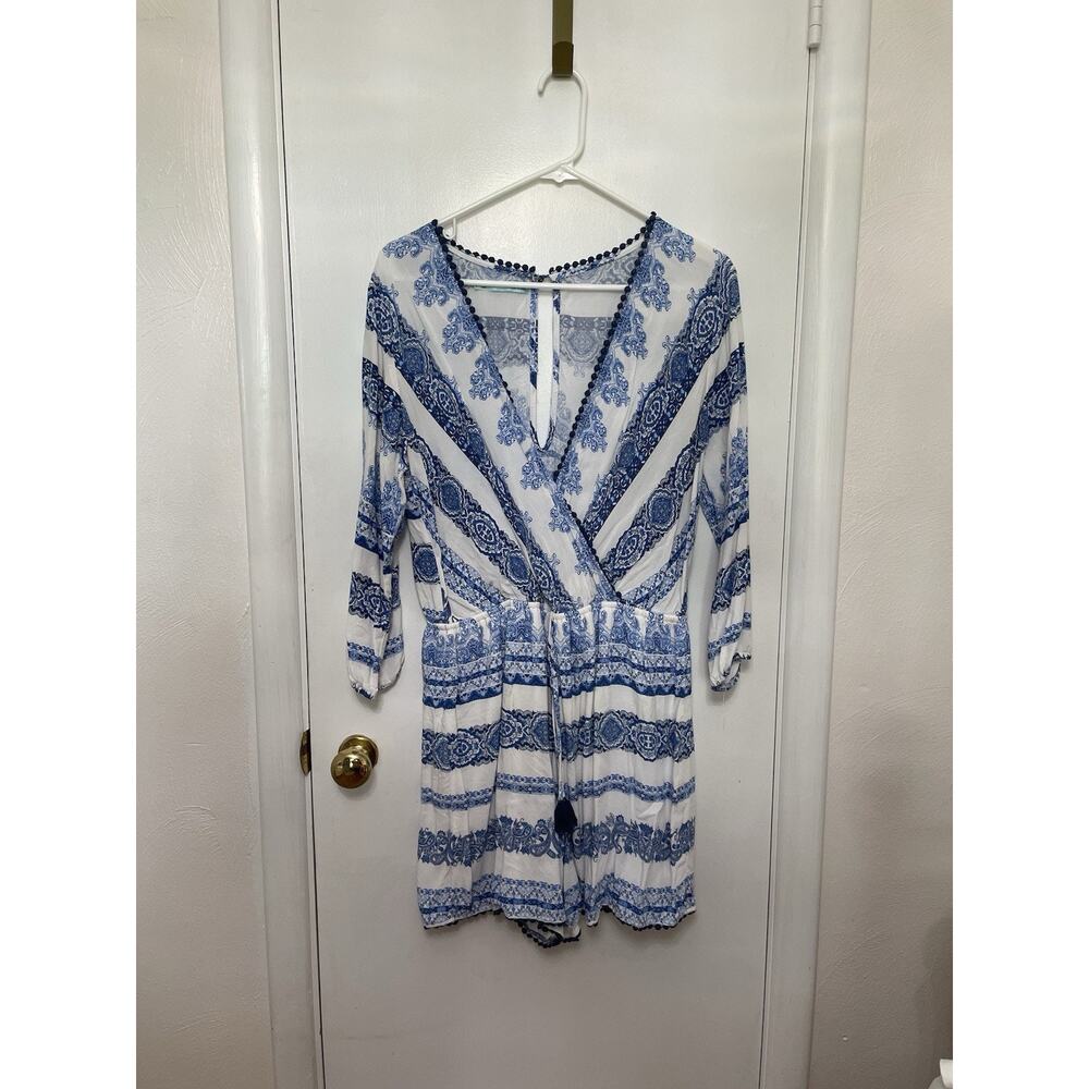 Maurices Sz Large Floral Romper 3/4 Sleeves Printed Romper Boho Resort vacation